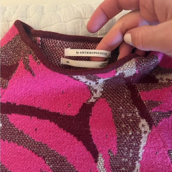 Anthropologie Pink and Brown Leaf Sweater - Picture 5 of 7